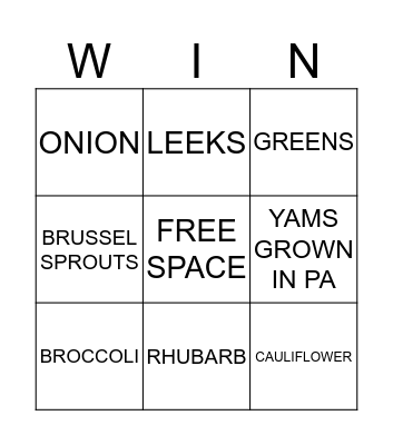 FRUITS & VEGETABLES Bingo Card