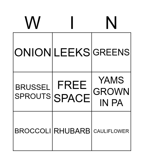 FRUITS & VEGETABLES Bingo Card