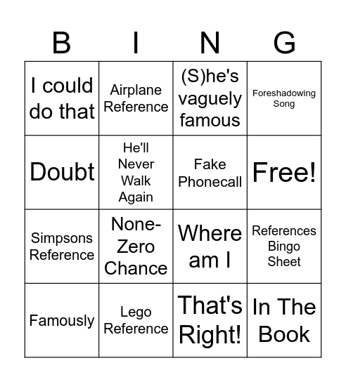 Andrew Movie Night Bingo Card