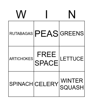 FRUITS & VEGETABLES Bingo Card