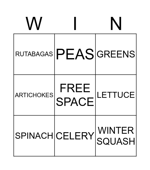 FRUITS & VEGETABLES Bingo Card