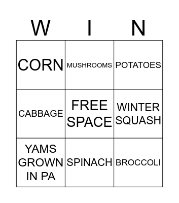 FRUITS & VEGETABLES Bingo Card