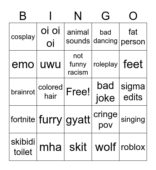 cringer simis Bingo Card