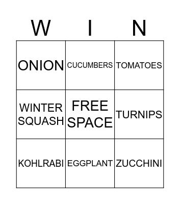 FRUITS & VEGETABLES Bingo Card