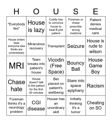 House MD Bingo Card