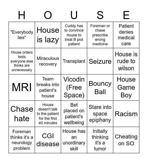 House MD Bingo Card