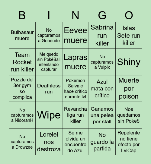 Pokemon Verde Hoja Hardcore Nuzlocke Bingo Card