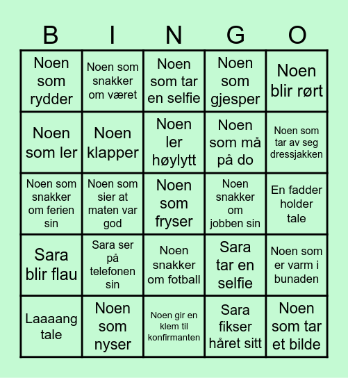 SARA SIN KONFIRMASJONS Bingo Card