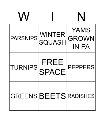 FRUITS & VEGETABLES Bingo Card