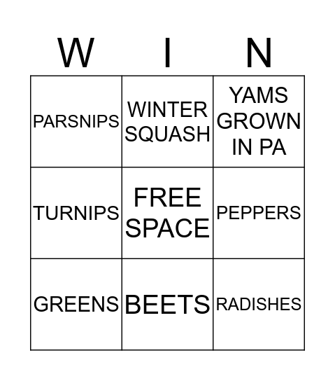 FRUITS & VEGETABLES Bingo Card