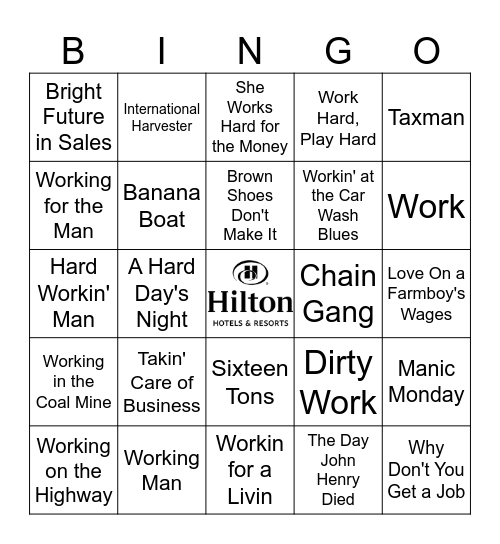 Work Songs Bingo Card