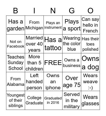 Clark Family Reunion Bingo Card