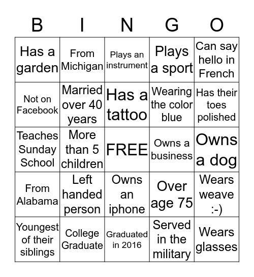 Clark Family Reunion Bingo Card