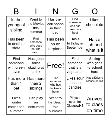 ICE BREAKER Bingo Card