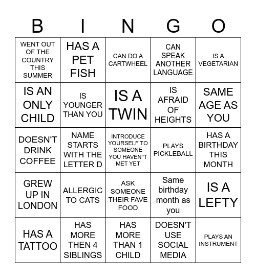 HUMAN SCAVENGER HUNT Bingo Card