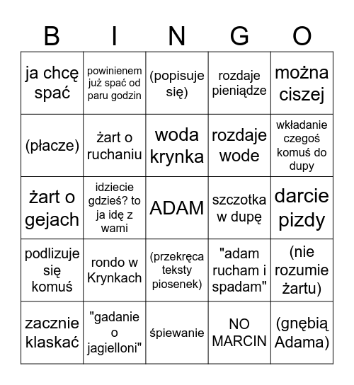 Adam Bingo Card