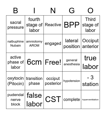 Labor and Delivery Bingo Card