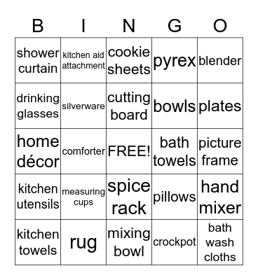 Kayla's Wedding Shower Bingo Card