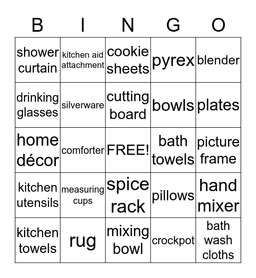 Kayla's Wedding Shower Bingo Card