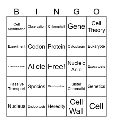 Biology Bingo Card