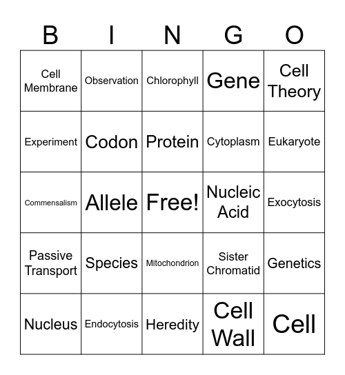 Biology Bingo Card