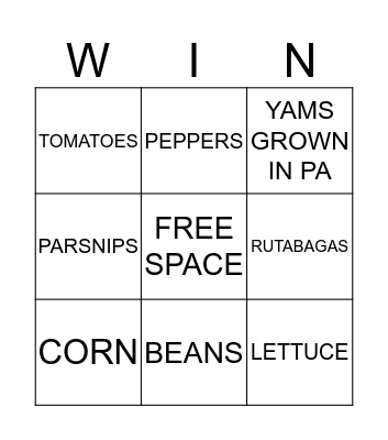 FRUITS & VEGETABLES Bingo Card