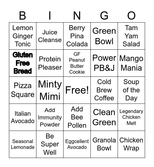 Juice Girl Bingo Card