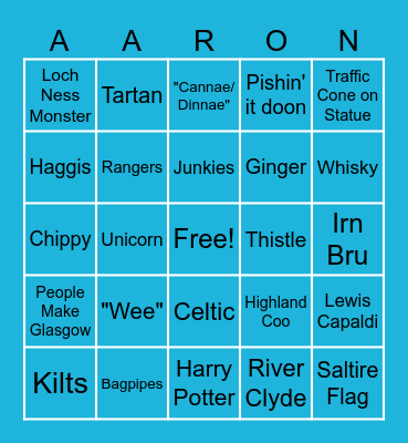 Rhiannon's Scottish Bingo Bonanza! Bingo Card