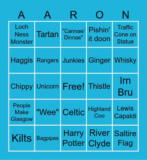 Rhiannon's Scottish Bingo Bonanza! Bingo Card