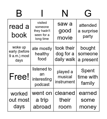 Summer Vacation Activities Bingo Card