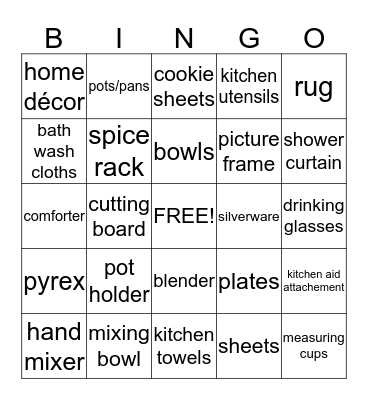 Kayla's Wedding Shower Bingo Card