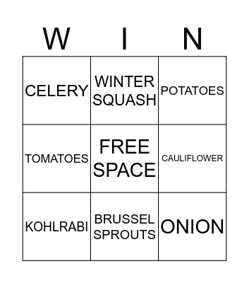 FRUITS & VEGETABLES Bingo Card