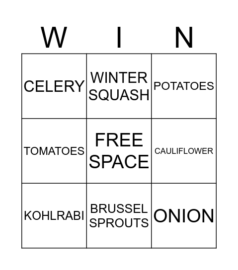 FRUITS & VEGETABLES Bingo Card