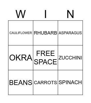 FRUITS & VEGETABLES Bingo Card