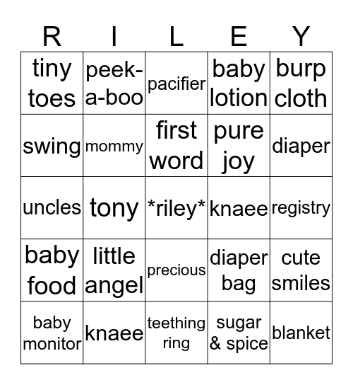 Baby Shower Bingo Card