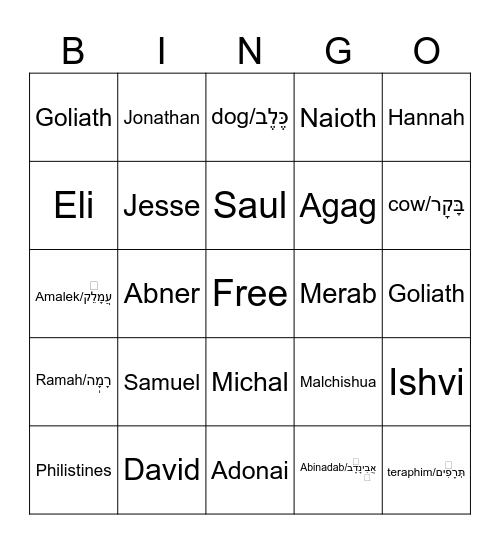 Shmuel I Bingo Card