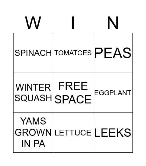 FRUITS & VEGETABLES Bingo Card