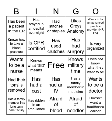 Health Science Bingo Card