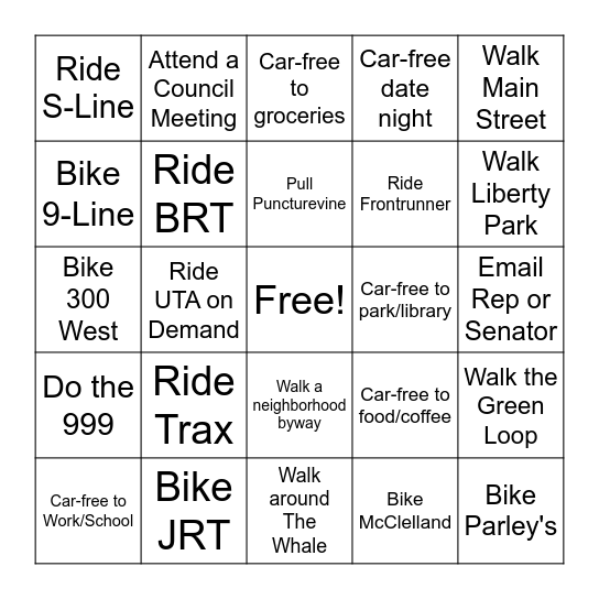 Car Free Bingo Card