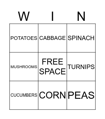 FRUITS & VEGETABLES Bingo Card