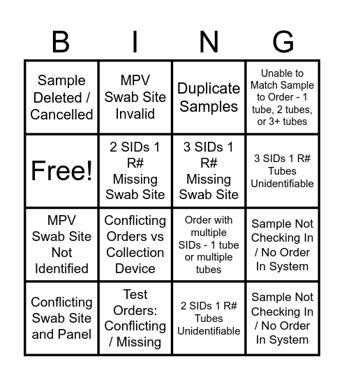 Deal Breaker Bingo Card