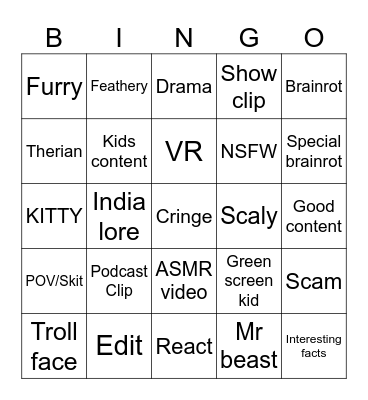 yt shorts Bingo Card