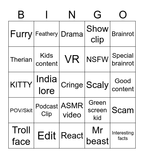 yt shorts Bingo Card