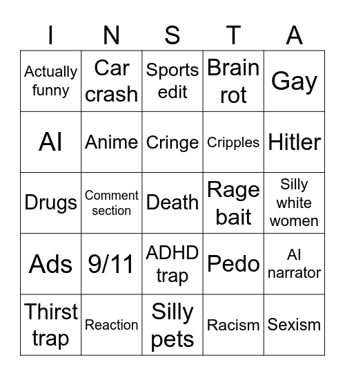 Instagram Bingo Card