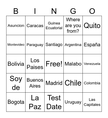 Sud America Bingo Card