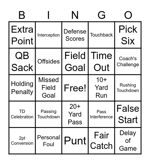 Football Bingo Card