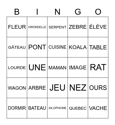 LE ALPHABET EN FRANÇAIS Bingo Card