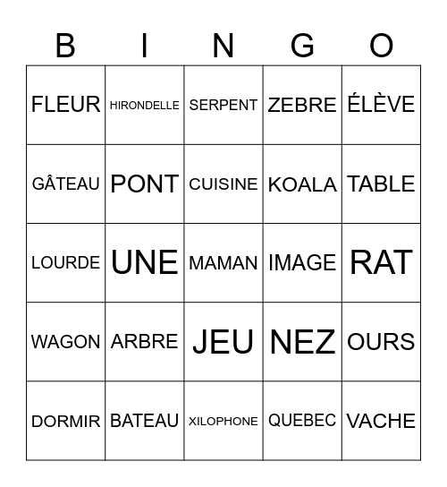 LE ALPHABET EN FRANÇAIS Bingo Card