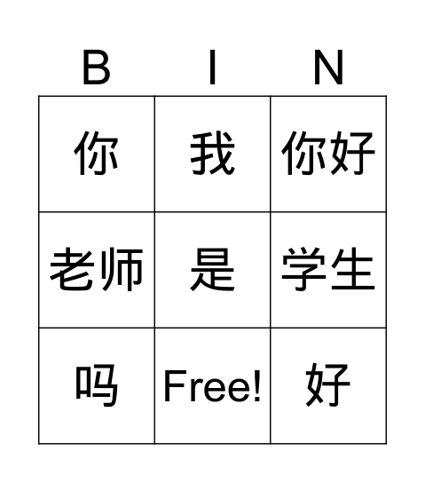 CHAPTER 1 (LEVEL 1) Bingo Card