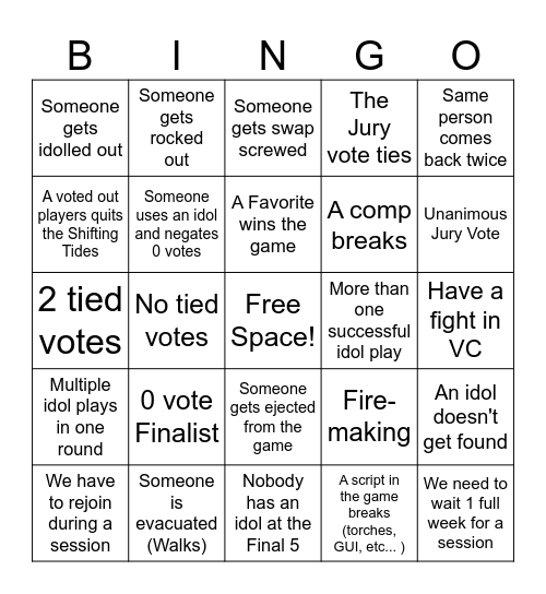 Survivor: Cameroon Bingo Card